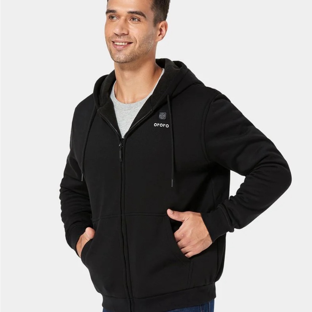 NWT Ororo Heated Apparel Unisex Fleece Black Heated Jacket w Battery Pack - XL